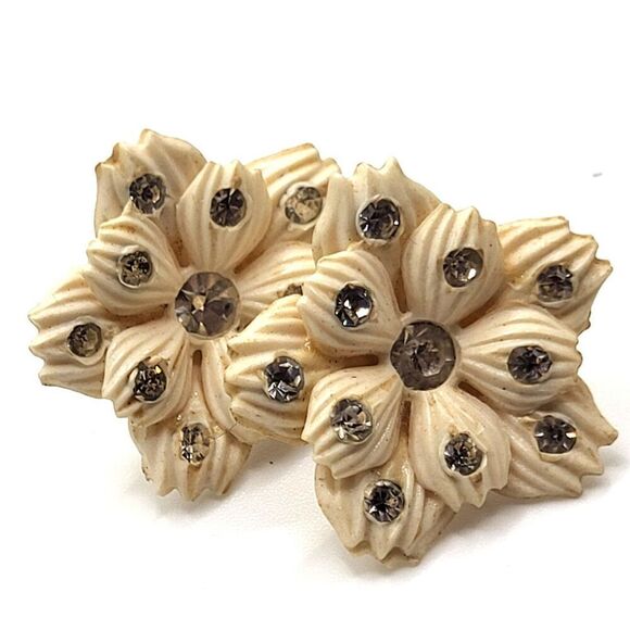 Beautiful Vintage 50s Flower Post Stud Earrings 1in - Picture 2 of 5